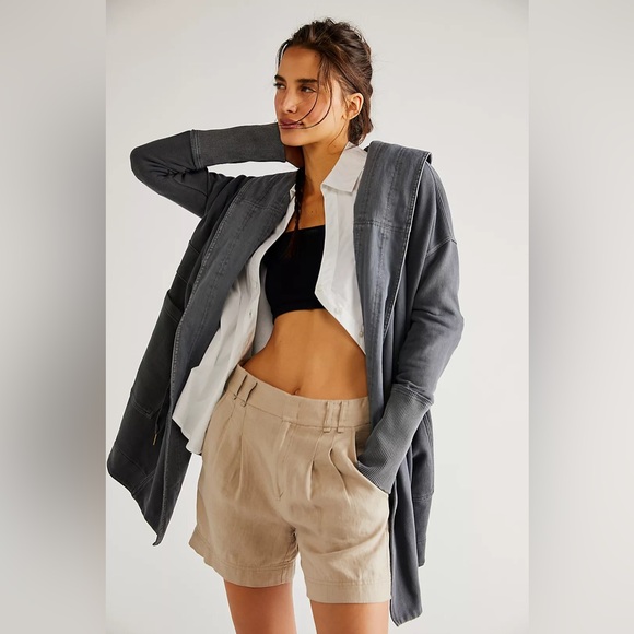 Free People Brentwood Cardigan Hooded Oversized Tan Coat Size Large - Picture 10 of 10